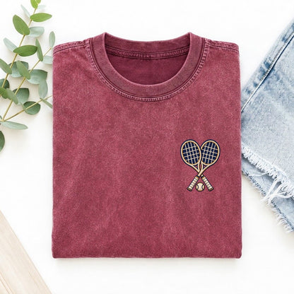 Tennis Rackets Symbol Emblems Left Chest Vintage T-shirt – Raspberry