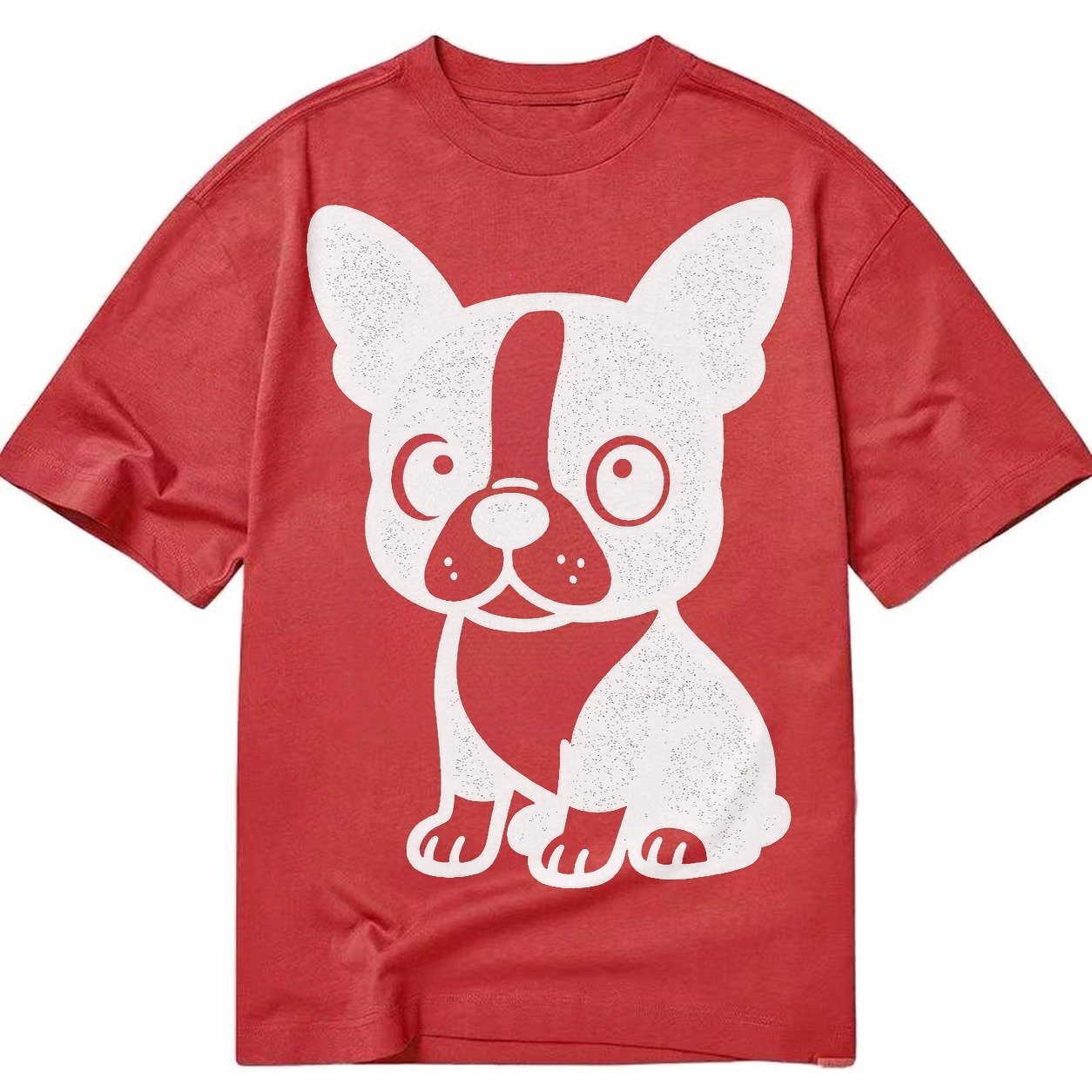 Boston Terrier Black And White Sitting Pose With Tuxedo Mark Classic T-shirt – Red