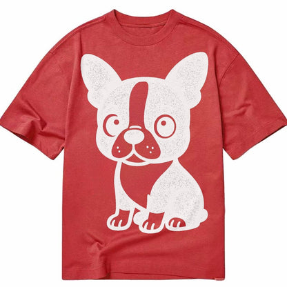 Boston Terrier Black And White Sitting Pose With Tuxedo Mark Classic T-shirt – Red