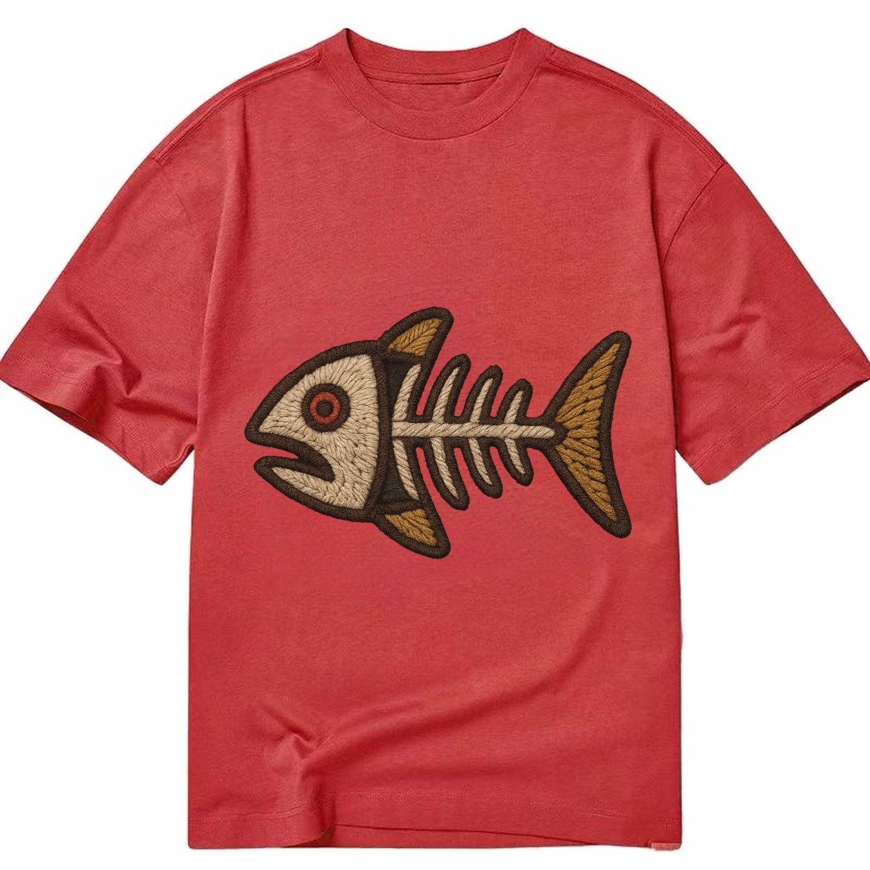 Fish Skeleton Fish Bones In Artistic Pattern Classic T-shirt – Red
