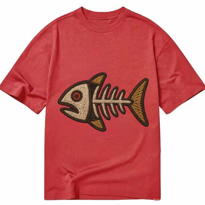 Fish Skeleton Fish Bones In Artistic Pattern Classic T-shirt – Red