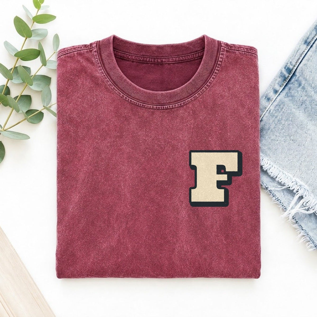 Initial F Left Chest Vintage T-shirt – Raspberry