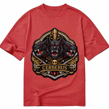 Embroidered Patch Design Cerberus Three Heads Triple Hound I Classic T-shirt – Red