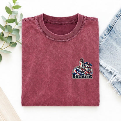 Croatia Country Pride Left Chest Vintage T-shirt – Raspberry