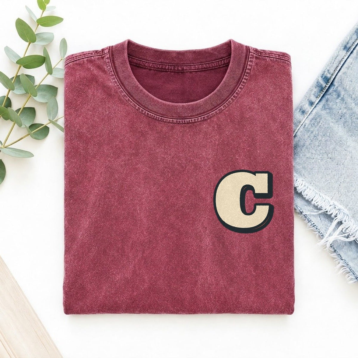 Initial C Left Chest Vintage T-shirt – Raspberry