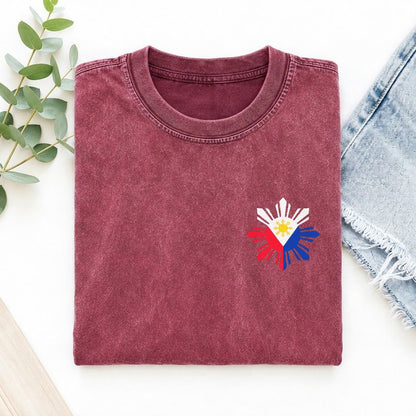 Philippines Sun and Stars Left Chest Vintage T-shirt – Raspberry