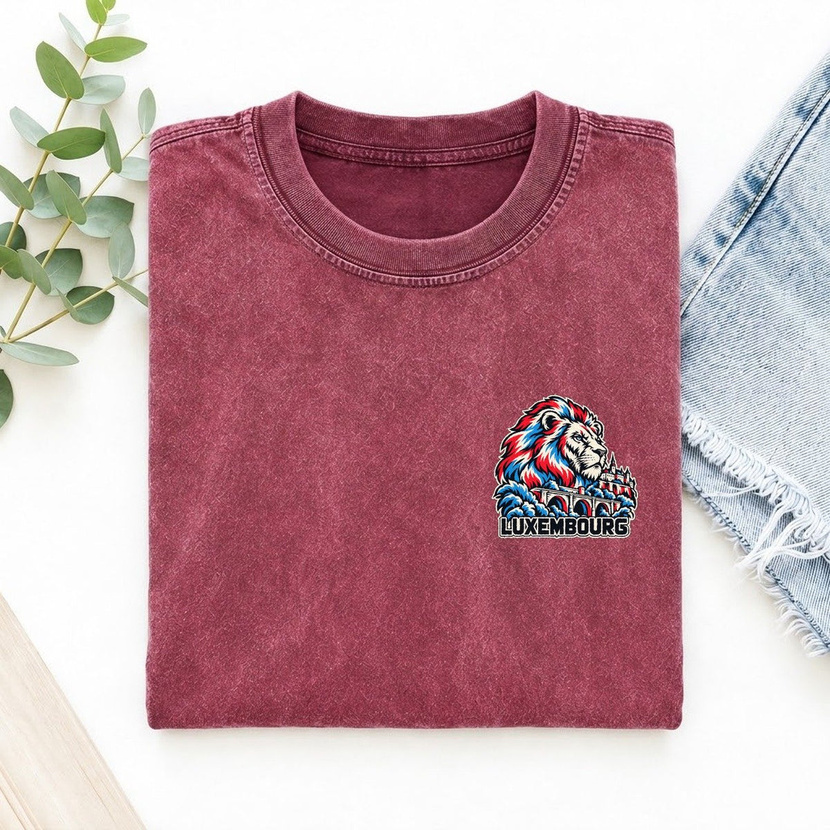 Luxembourg Country Pride Left Chest Vintage T-shirt – Raspberry