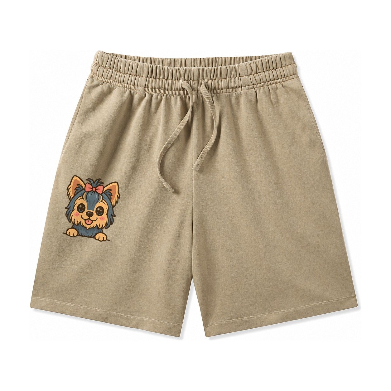 Yorkshire Terrier Modern Tiny Dog Logo Washed Shorts – Khaki