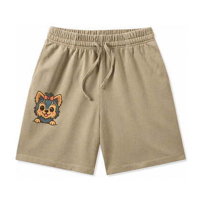Yorkshire Terrier Modern Tiny Dog Logo Washed Shorts – Khaki