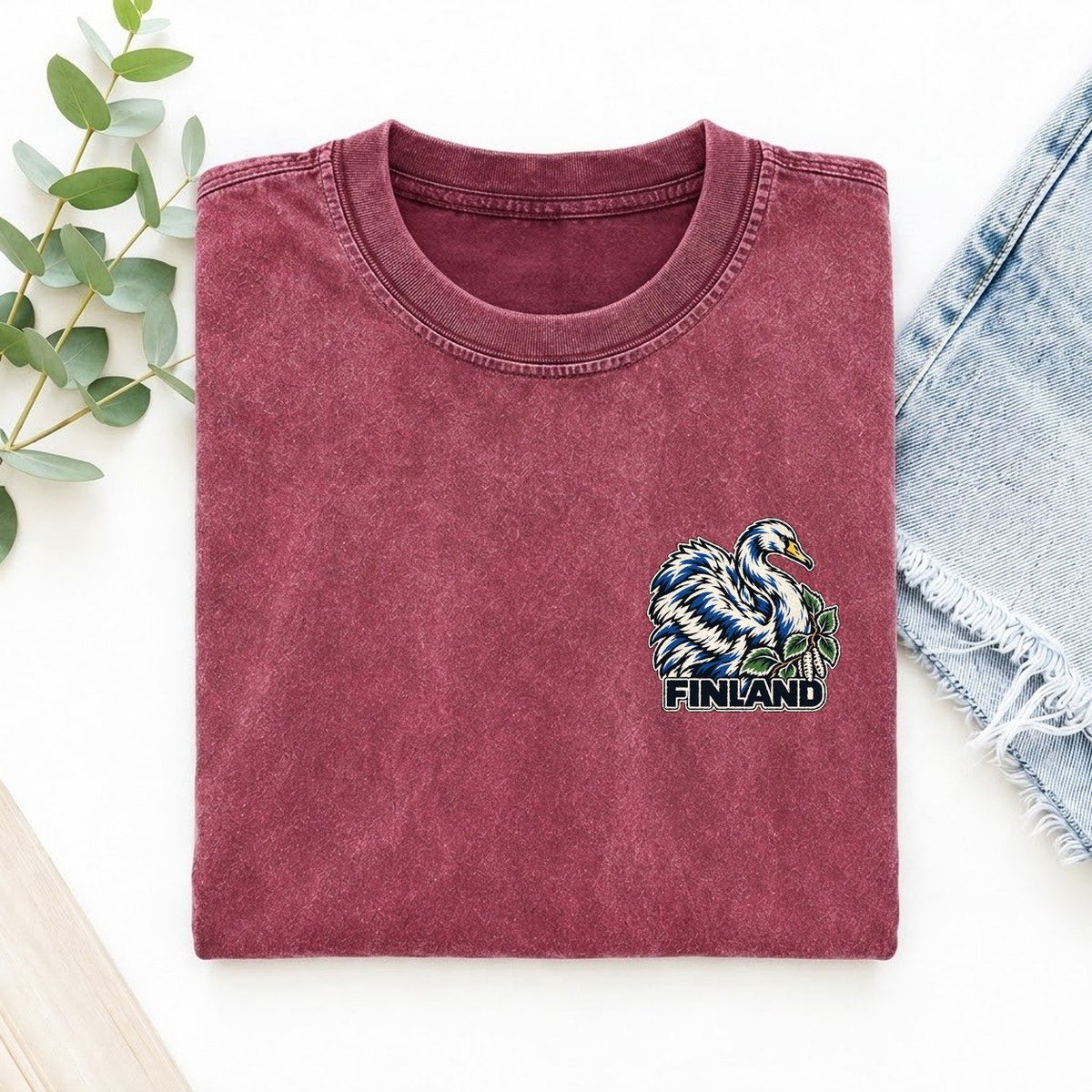 Finland Country Pride Left Chest Vintage T-shirt – Raspberry