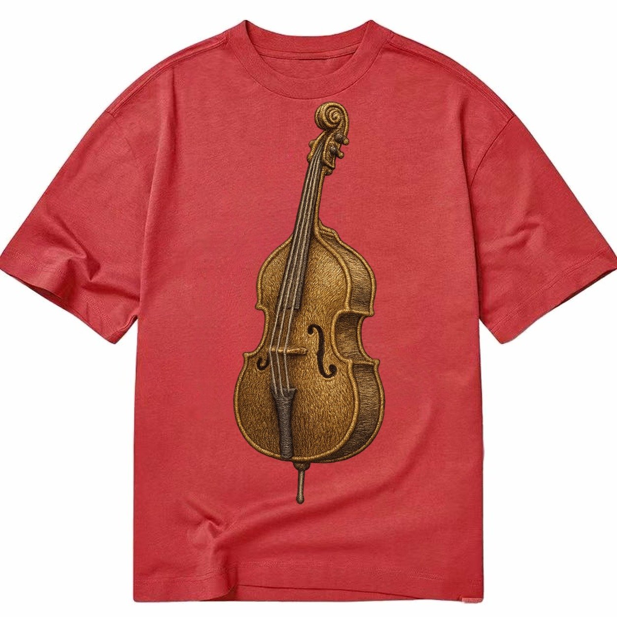 Acoustic Bass Upright Double Bass With F Holes And Wooden Br Classic T-shirt – Red