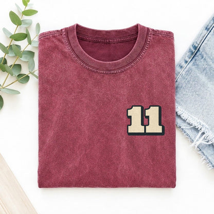 Number 11 Left Chest Vintage T-shirt – Raspberry