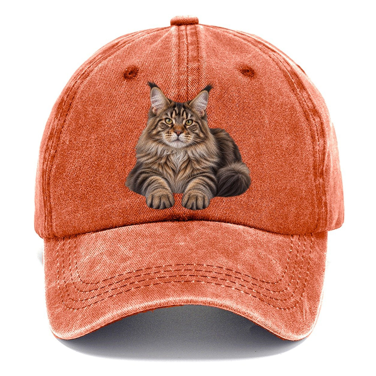 Maine Coon Reclining Paws Forward Realistic Cat Portrait Classic Cap – Terracotta Clay