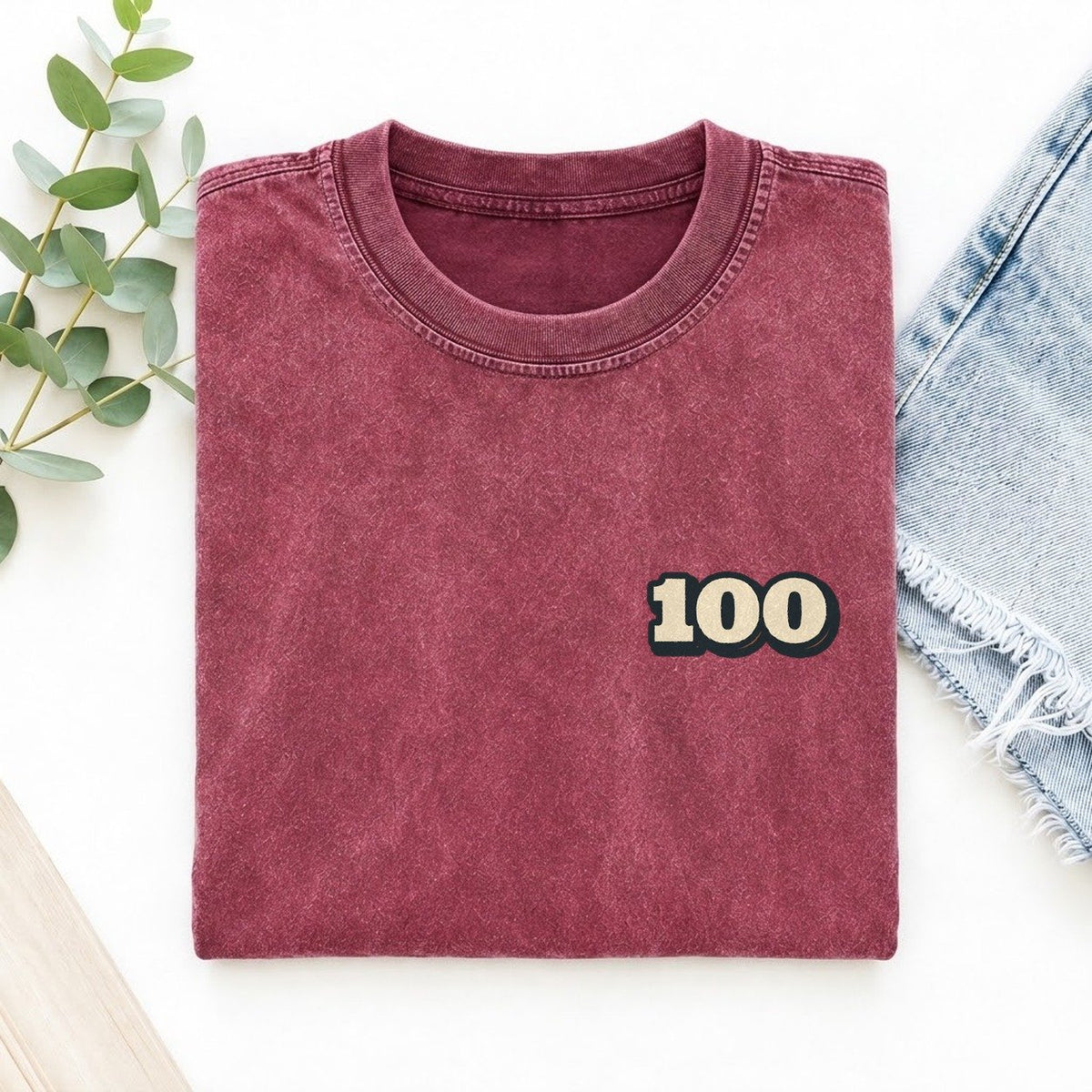 Number 100 Left Chest Vintage T-shirt – Raspberry