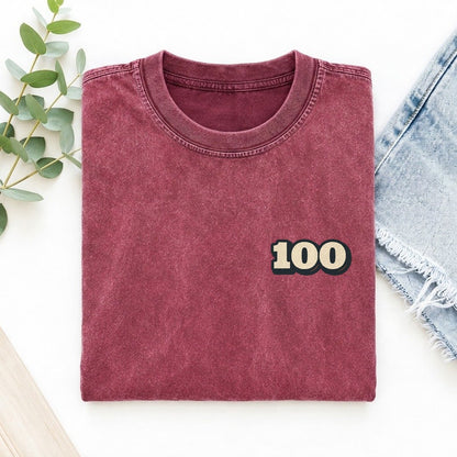 Number 100 Left Chest Vintage T-shirt – Raspberry