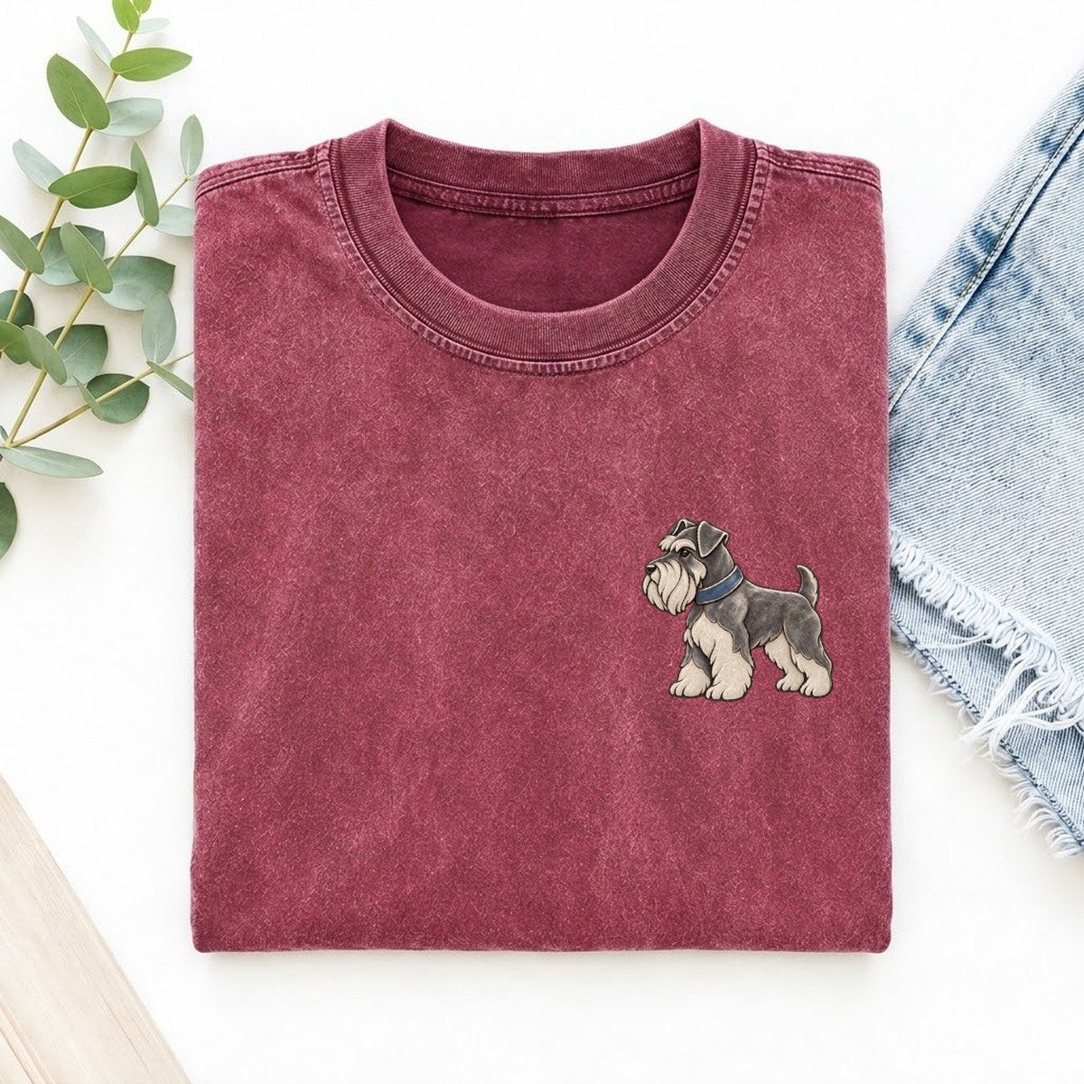 Schnauzer Beard Turn Keepsake Emblem Left Chest Vintage T-shirt – Raspberry