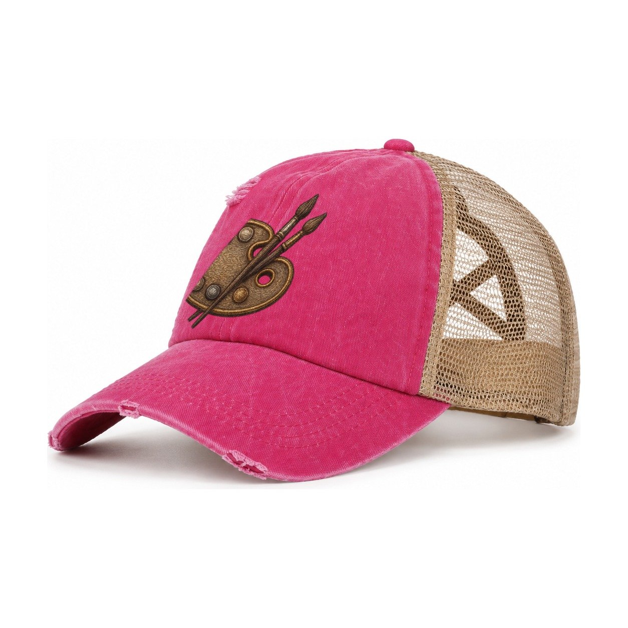 Artist Palette Women's Ponytail Trucker Hat – Raspberry Khaki