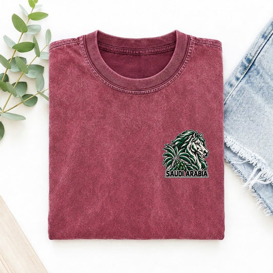 Saudi Arabia Country Pride Left Chest Vintage T-shirt – Raspberry
