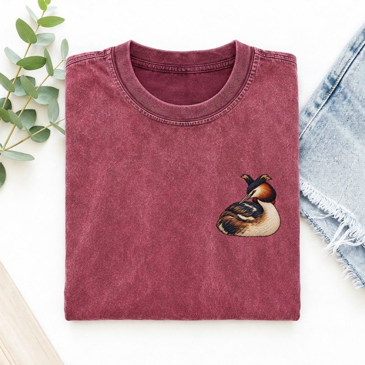 Grebe Collar Turn Left Chest Thread Signatures II Left Chest Vintage T-shirt – Raspberry