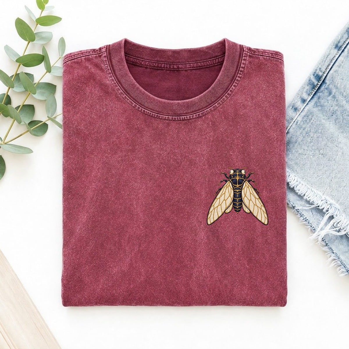 Cicada Wing Lantern Left Chest Vintage T-shirt – Raspberry