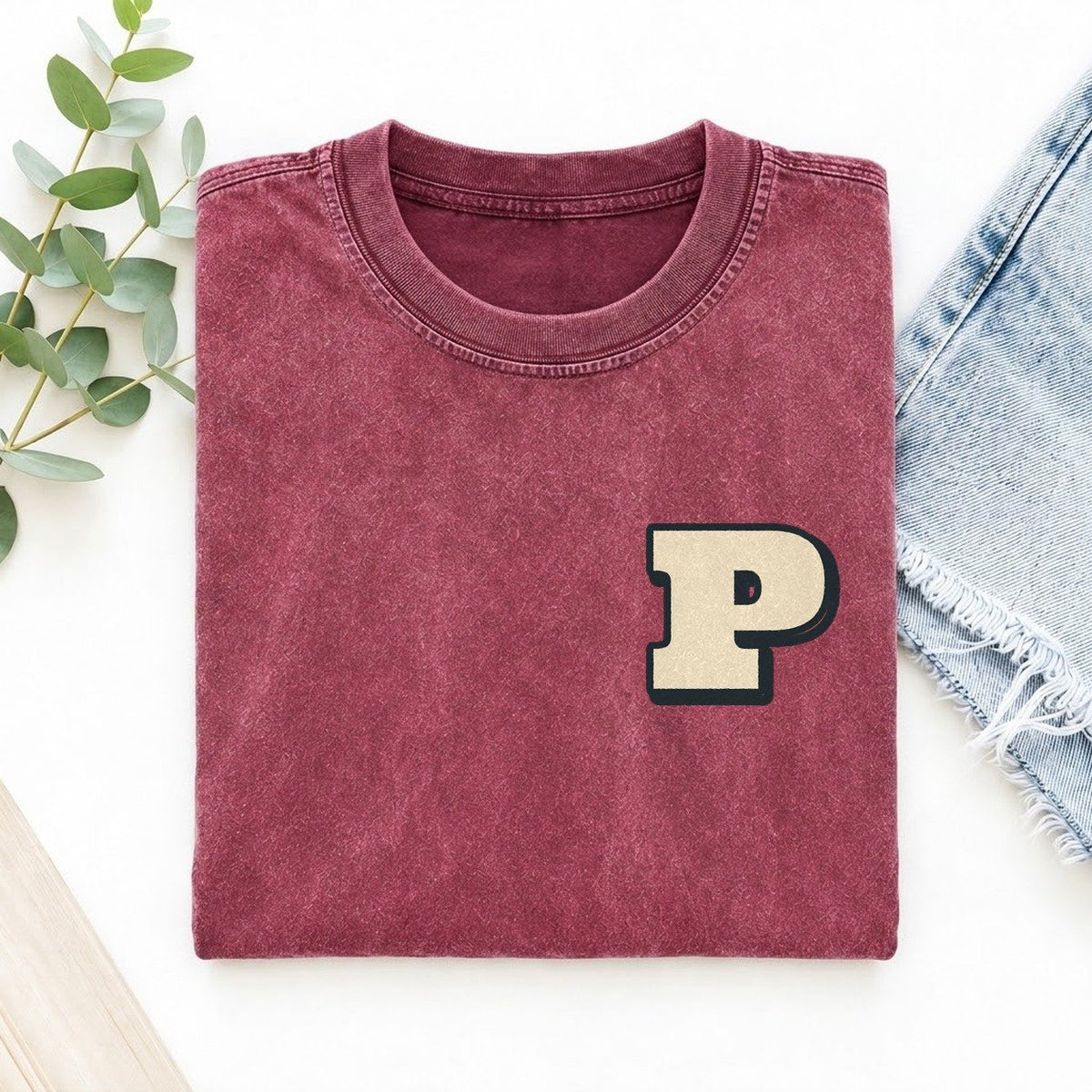 Initial P Left Chest Vintage T-shirt – Raspberry