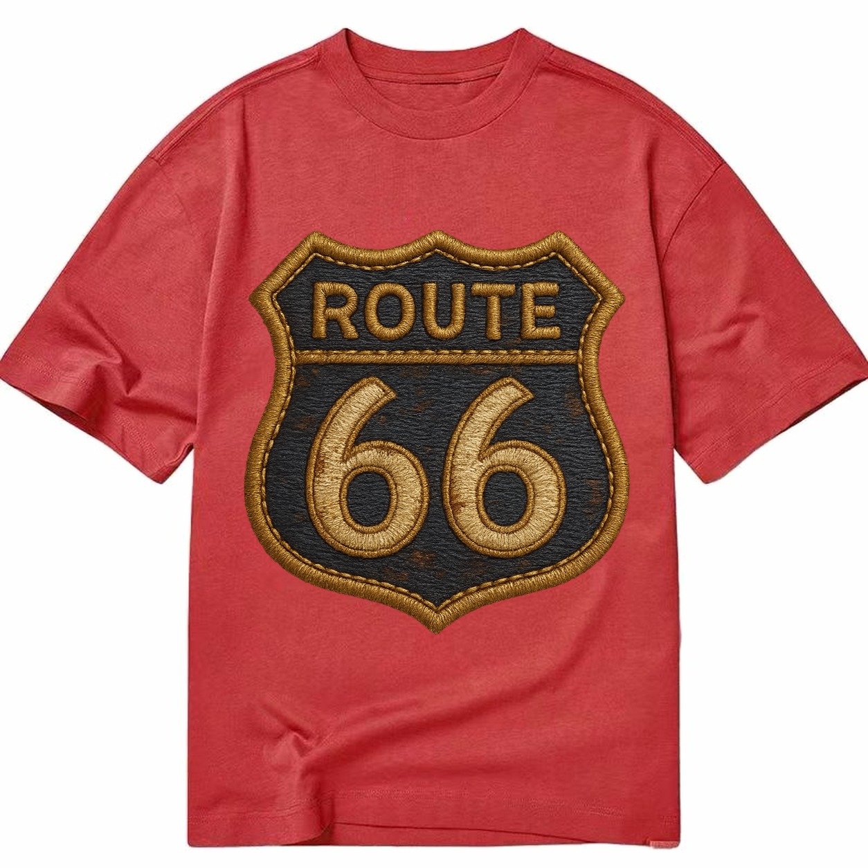 Route 66 Highway Shield With Worn Paint Classic T-shirt – Red
