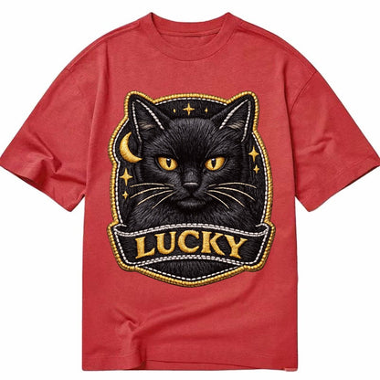 Lucky Black Cat Badge 064dd1 Classic T-shirt – Red