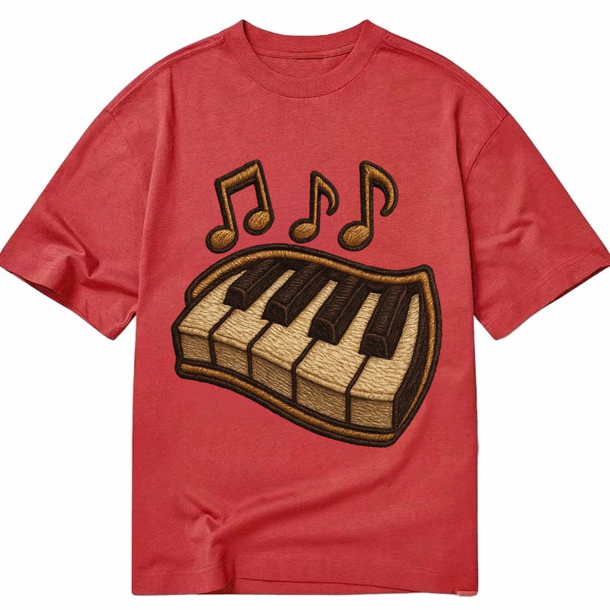 Piano Keys Ivory And Ebony Keys With Music Notes Classic T-shirt – Red