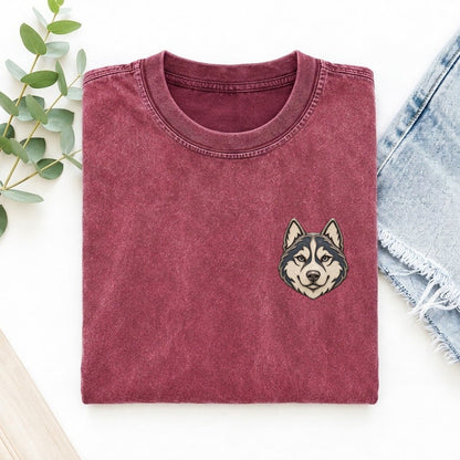 Husky Forward Ears Keepsake Emblem Left Chest Vintage T-shirt – Raspberry