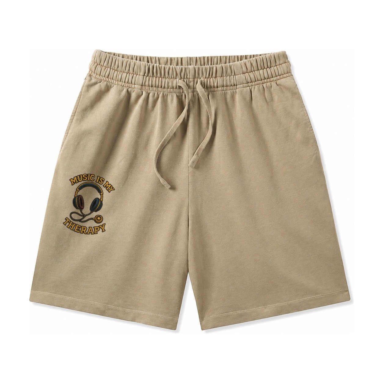 Music Is My Therapy Washed Shorts – Khaki