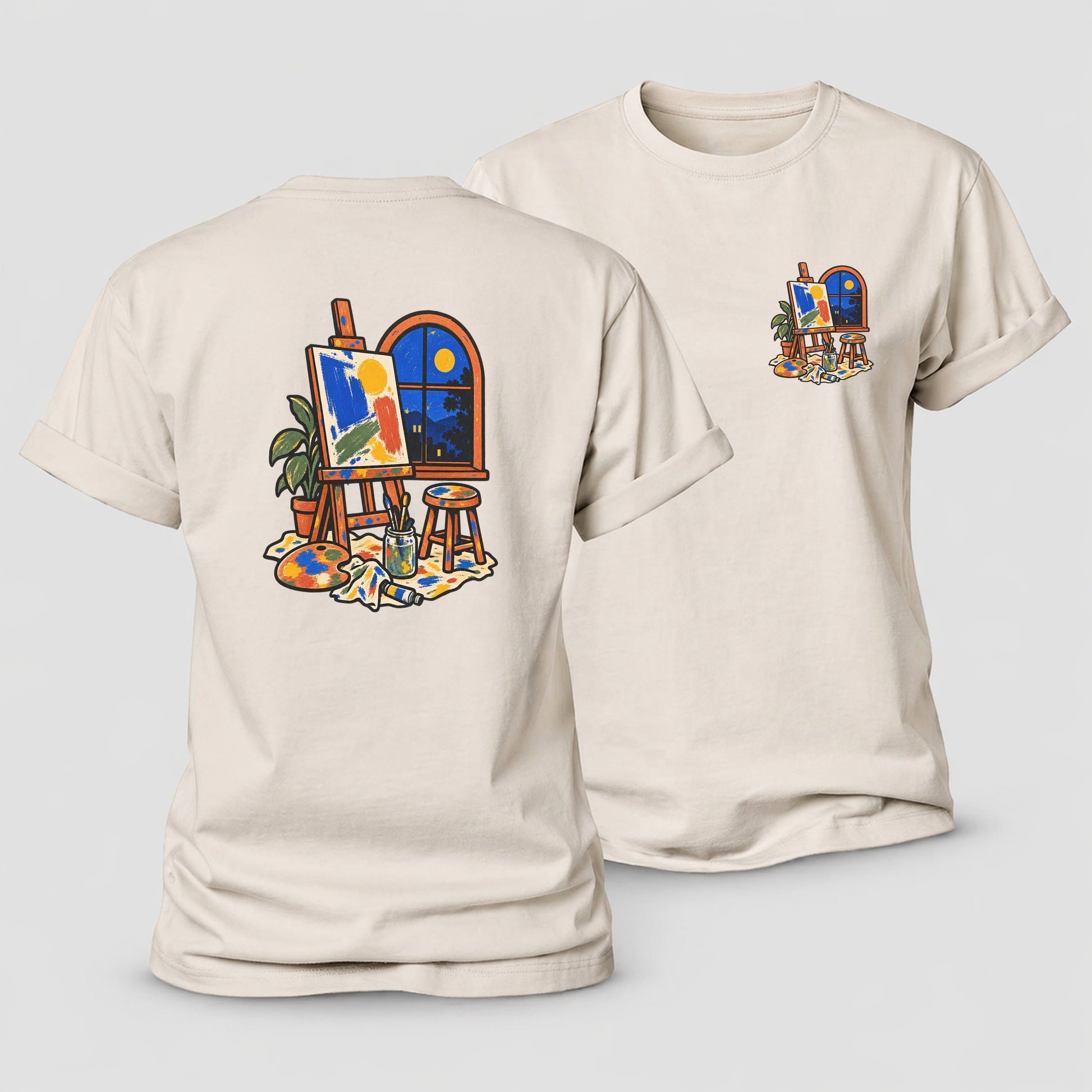 Easel At Dusk Clay Color Makers Women's Cotton T-Shirt – Sand