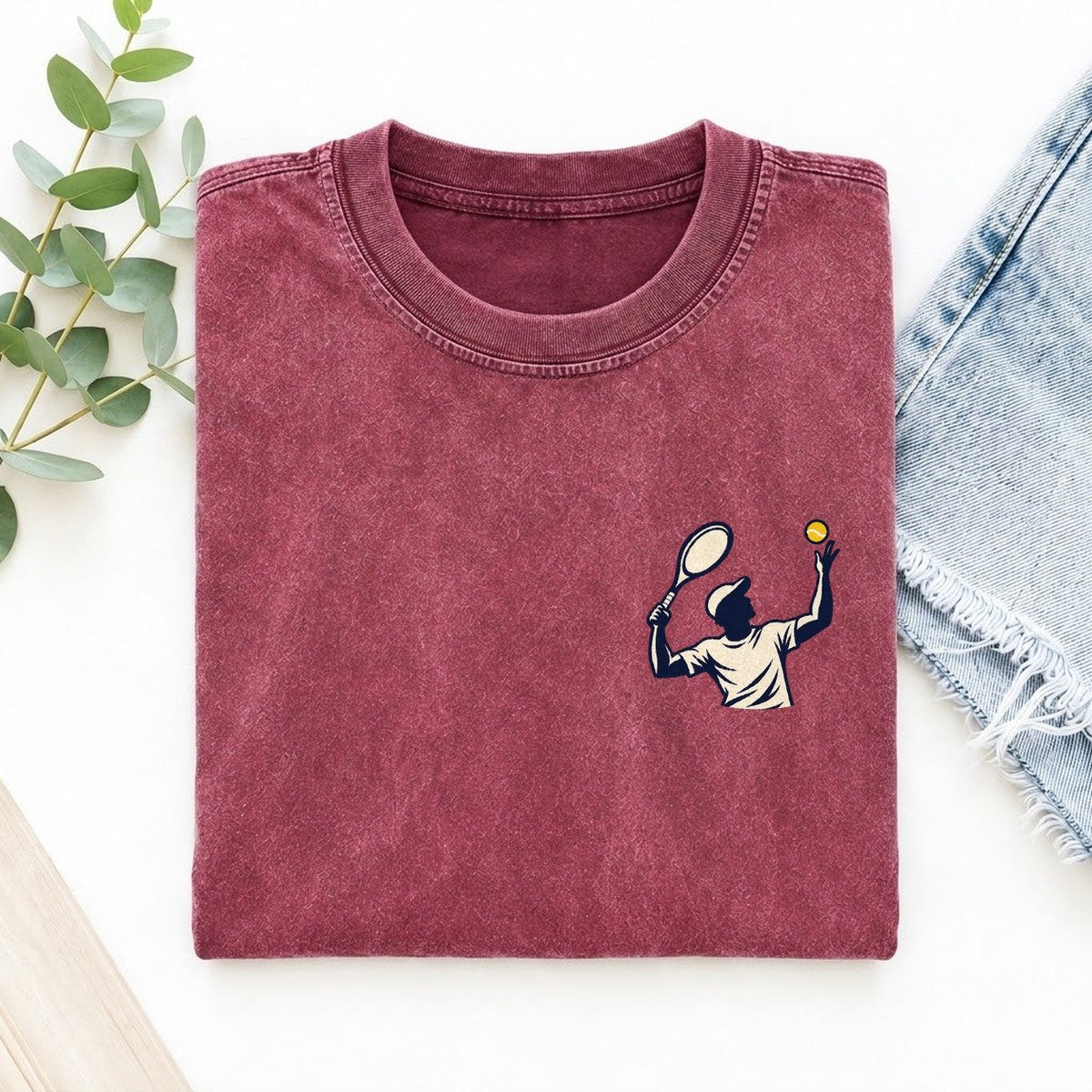 Tennis Serve Left Chest Vintage T-shirt – Raspberry