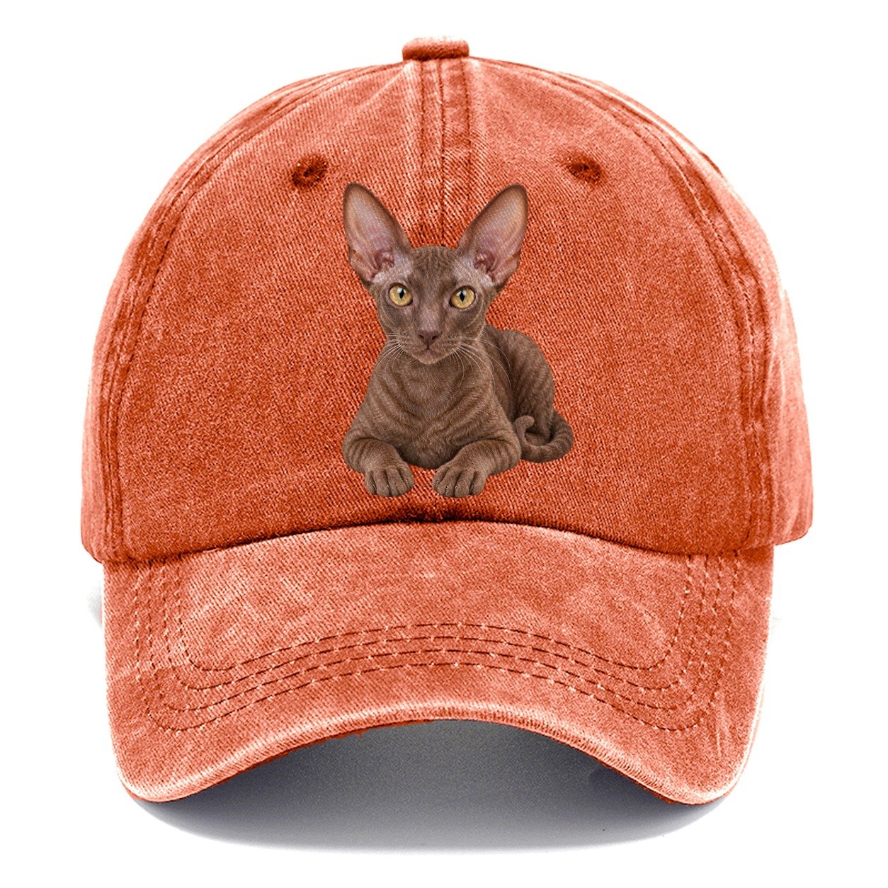 Cornish Rex Reclining Paws Forward Realistic Cat Portrait Classic Cap – Terracotta Clay