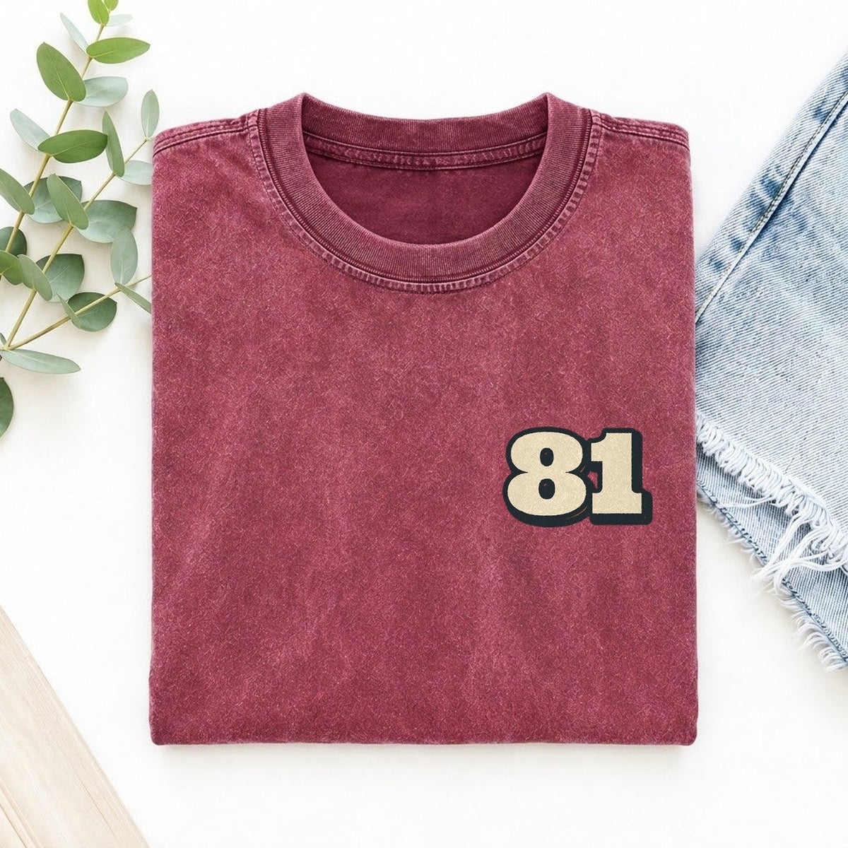 Number 81 Left Chest Vintage T-shirt – Raspberry