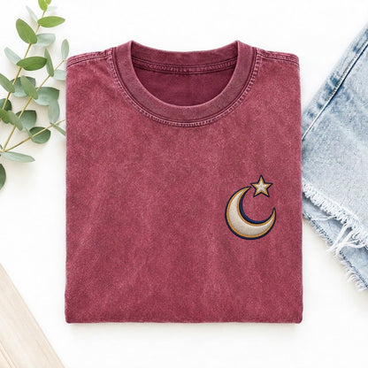 Crescent Star Symbol Emblems Left Chest Vintage T-shirt – Raspberry