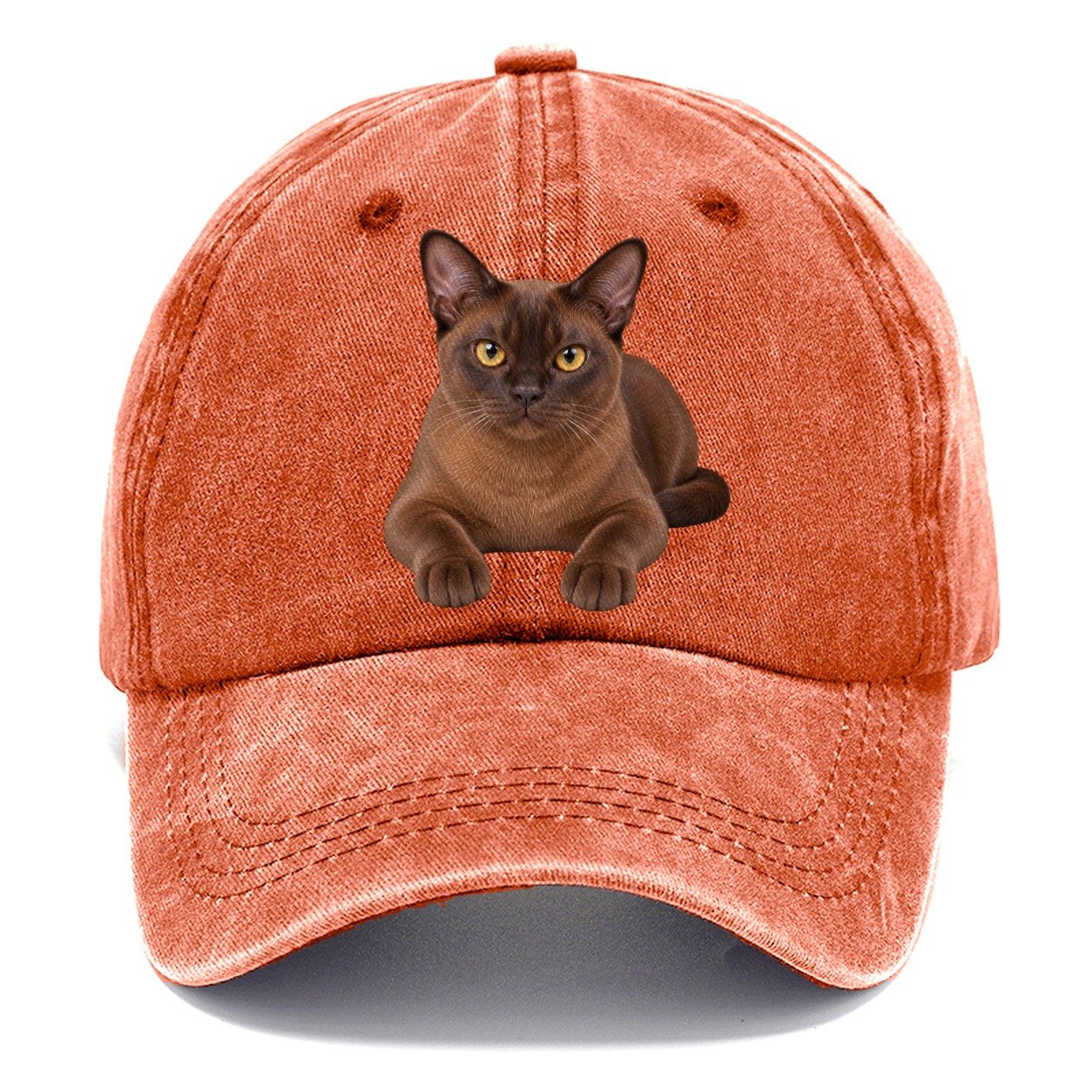 Burmese Reclining Paws Forward Realistic Cat Portrait Classic Cap – Terracotta Clay