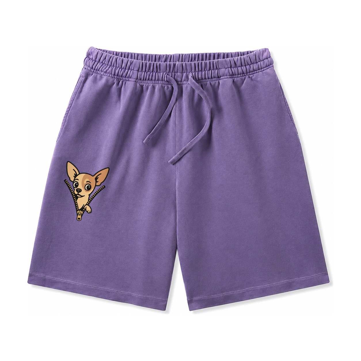 Chihuahua Apple Head Large Pointed Ears Big Round Eyes Tiny Washed Shorts – Purple