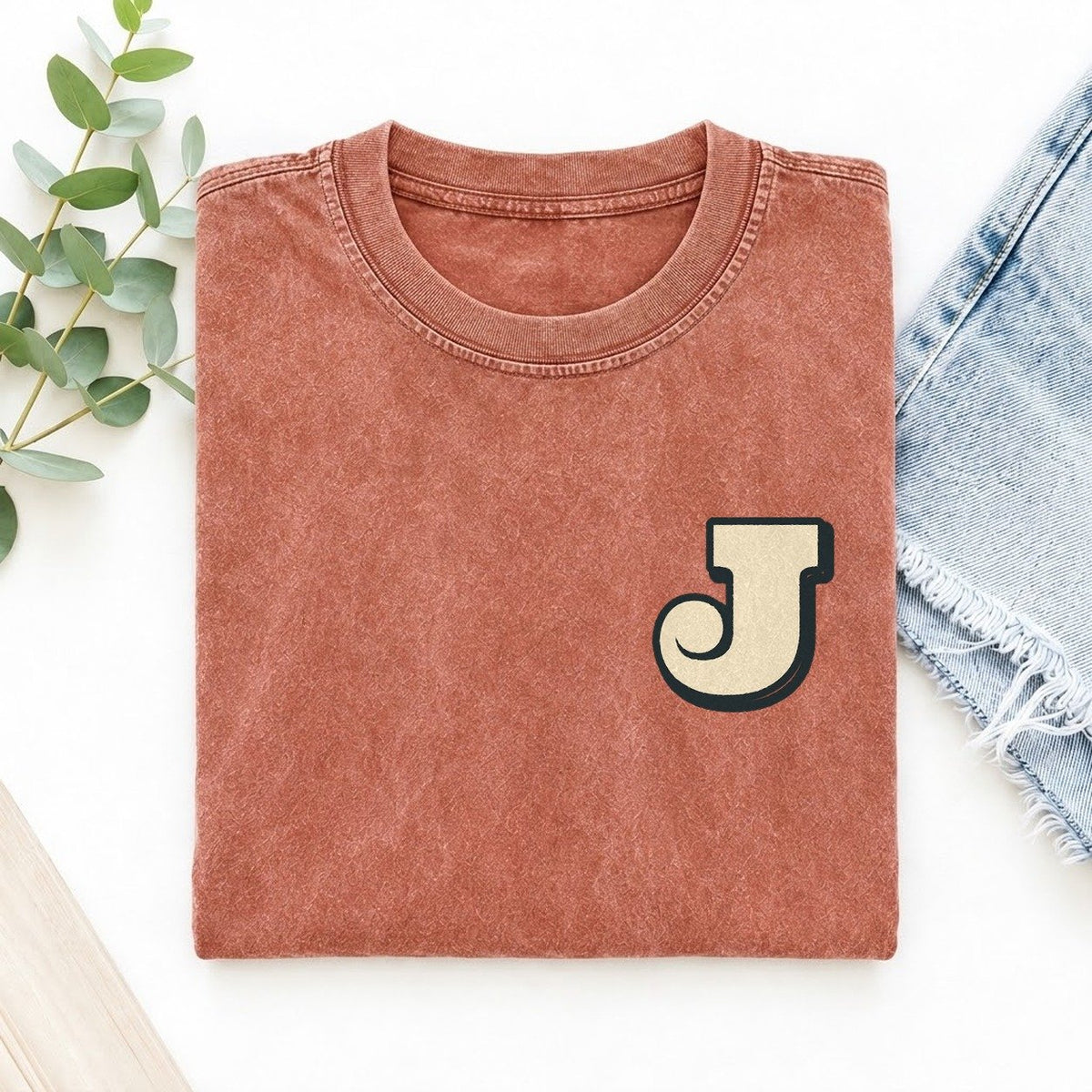 Initial J Left Chest Vintage T-shirt – Terracotta