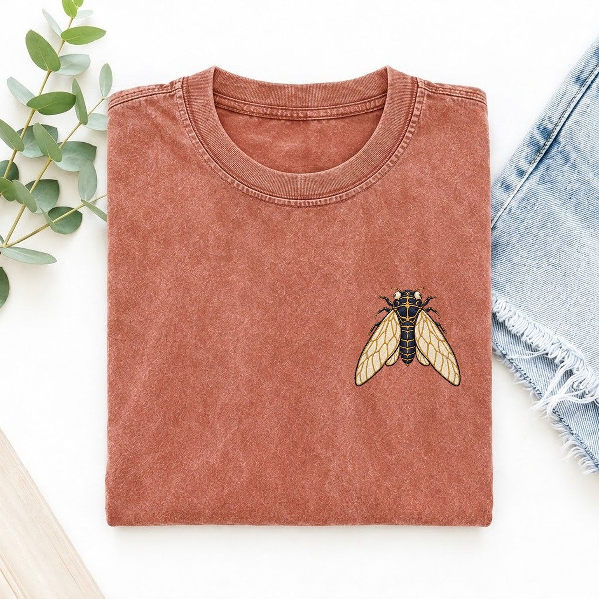 Cicada Wing Lantern Left Chest Vintage T-shirt – Terracotta