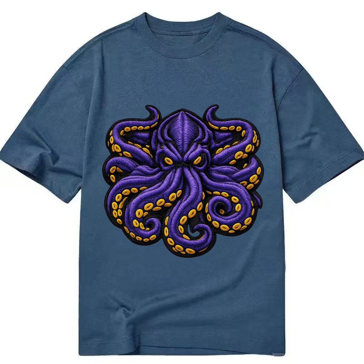 Embroidered Patch Design Kraken Tentacles Sea Monster In Pur Classic T-shirt – Twilight Navy