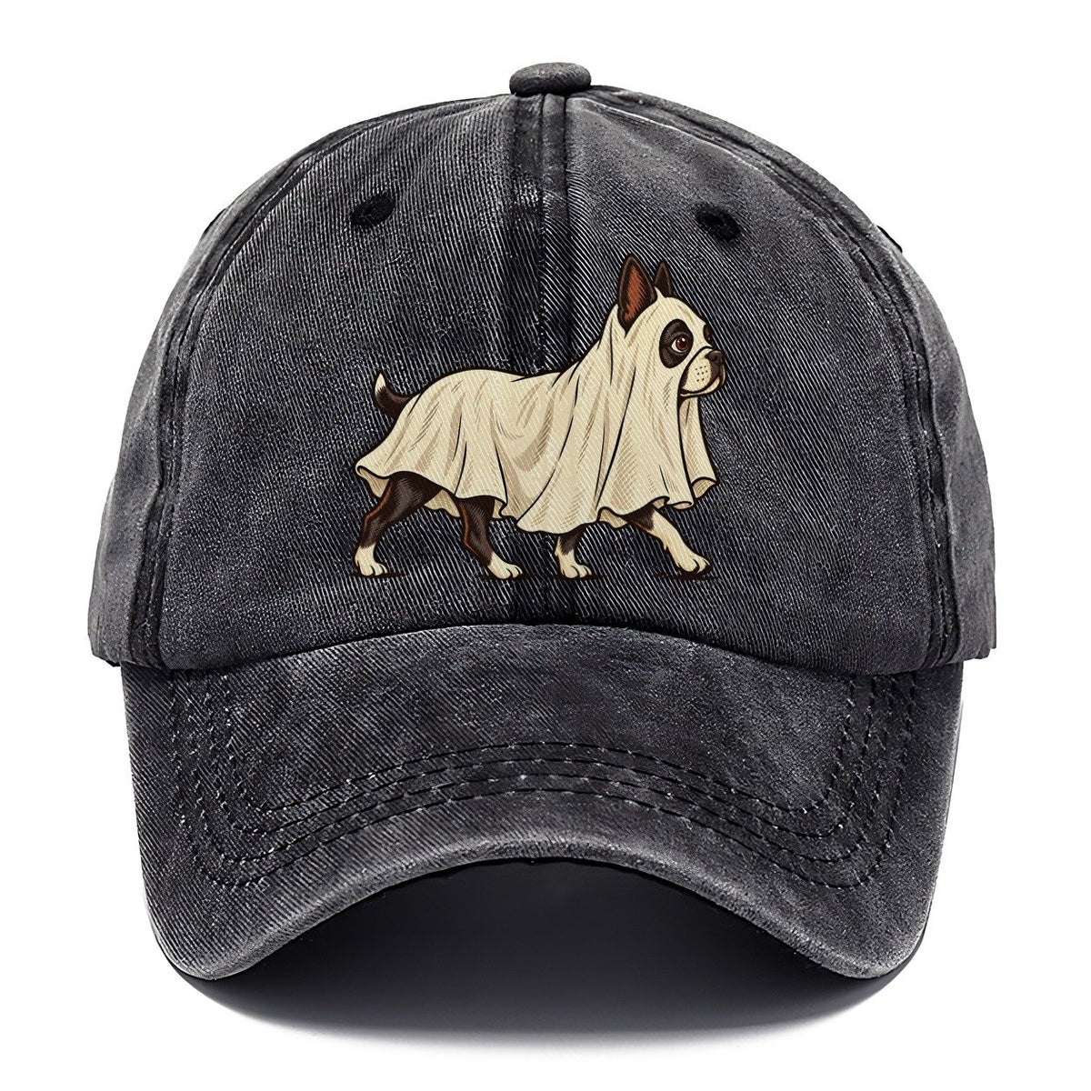 One Boston Terrier In Halloween Costume Ghost Draped In A Simple Sheet With Cut Eye Holes Halloween Dog Parade Classic Cap – Graphite
