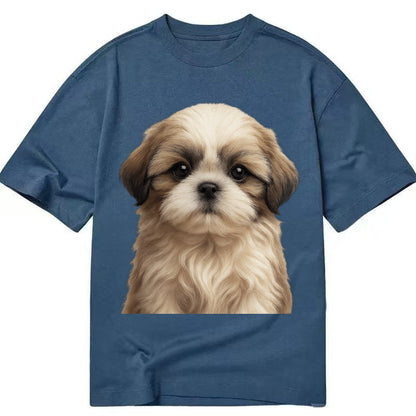 Baby Shih Tzu Puppy Long Flowing Coat Flat Face Big Dark Eye Classic T-shirt – Twilight Navy