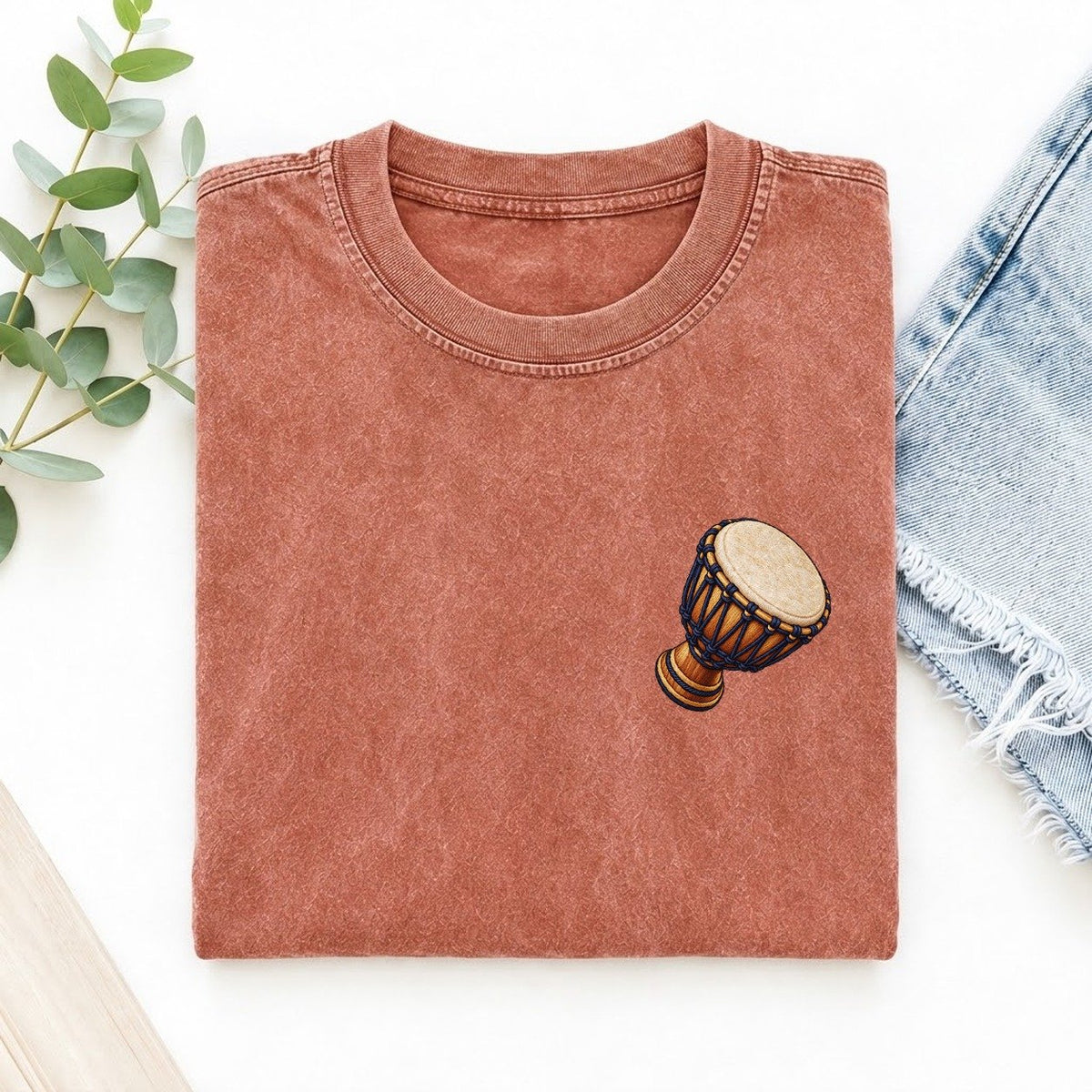 Djembe Rope Goblet Left Chest Thread Signatures II Left Chest Vintage T-shirt – Terracotta