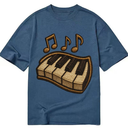 Piano Keys Ivory And Ebony Keys With Music Notes Classic T-shirt – Twilight Navy
