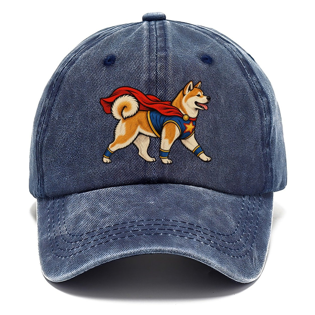 One Akita In Halloween Costume Superhero Costume With A Cape Halloween Dog Parade Classic Cap – Twilight Navy
