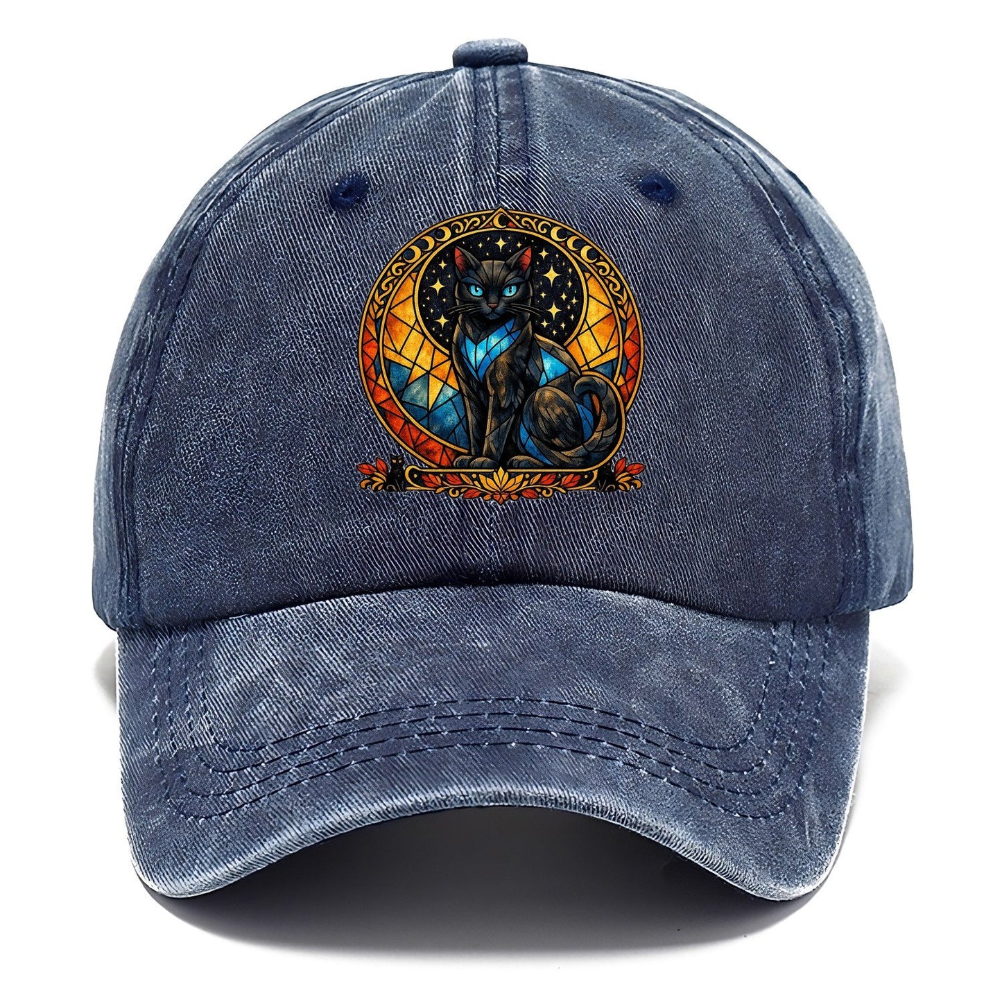 Stained Glass Black Cat Classic Cap – Twilight Navy