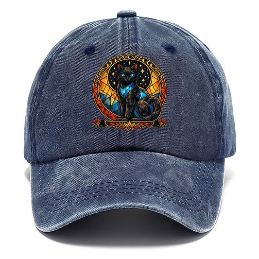 Stained Glass Black Cat Classic Cap – Twilight Navy