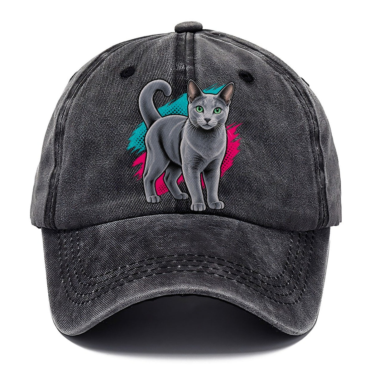 Pop Art Russian Blue Cat Standing Three Quarter Classic Cap – Graphite