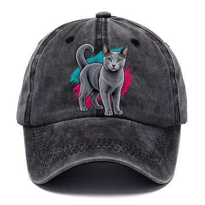 Pop Art Russian Blue Cat Standing Three Quarter Classic Cap – Graphite