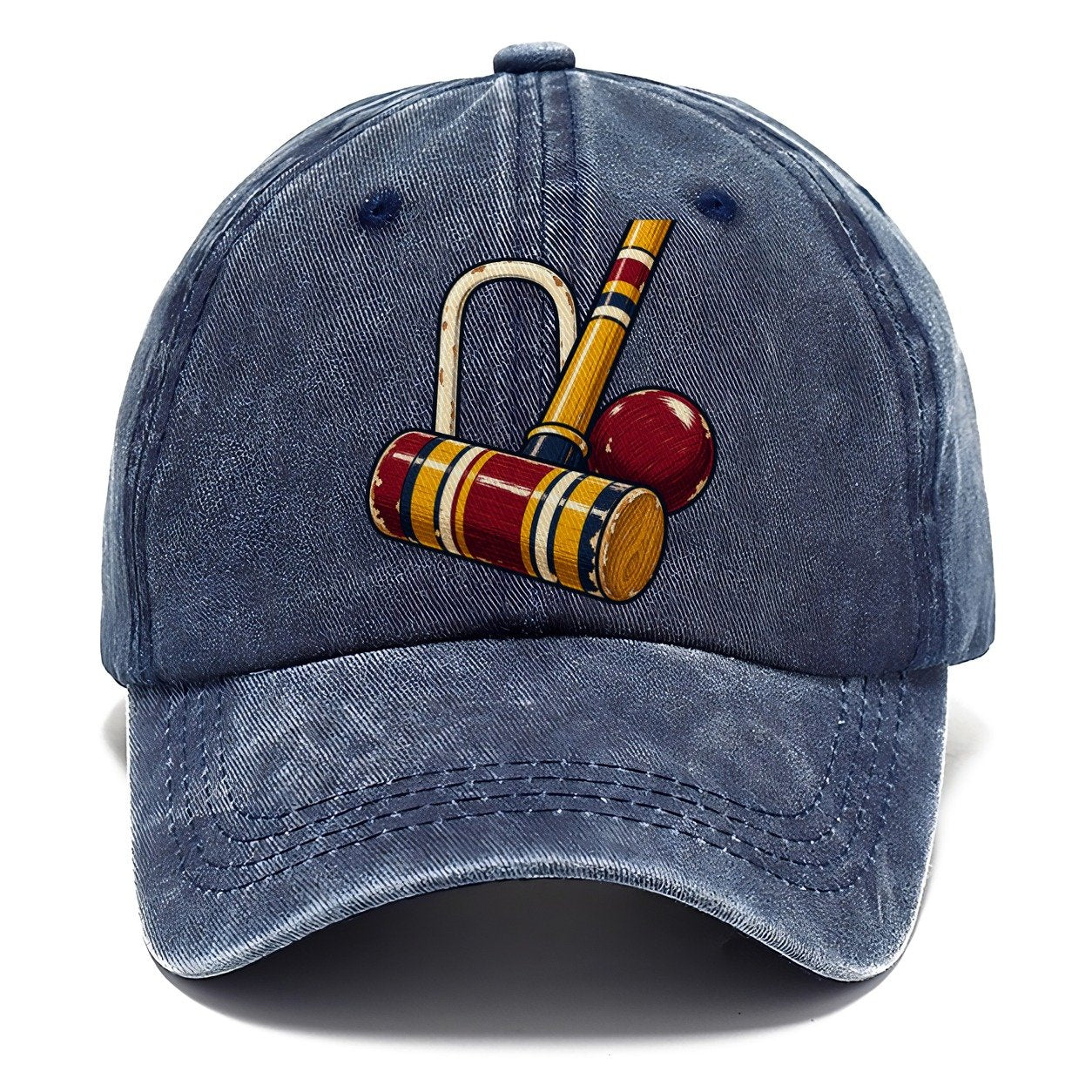 Croquet Mallet Hoop And Burgundy Ball Uk Culture Heritage Classic Cap – Twilight Navy